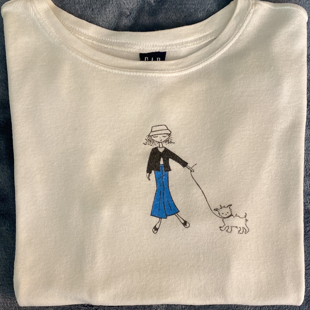 Vintage Gap Tee Shirt of Glitter Girl Walking Dog - Picture 2 of 5